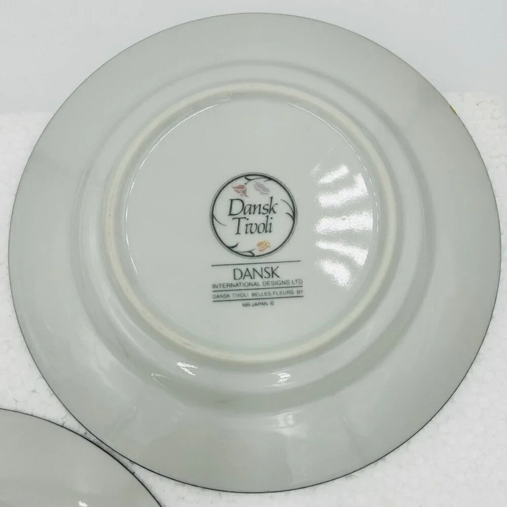 Dansk Tivoli Belles Fleurs 7” Side Small Plates Gray Tulips Pattern Set of 3